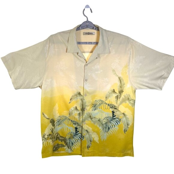 Tommy Bahama Mens Shirt Size XL 100% Silk Tropical Floral Textured Yellow Stitch - Picture 1 of 10